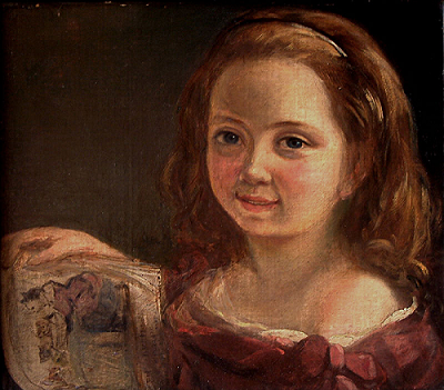 Pintura de Ada Lovelace quando criança segurando um desenho.